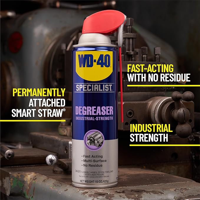 WD-40 Specialist Degreaser with Smart Straw, Heavy-Duty Degreaser for Breaking Down Grease on Engines, Heavy Machinery, Power Equipment and Metal Tools, Industrial Strength Fast-Acting Formula, 15 Oz