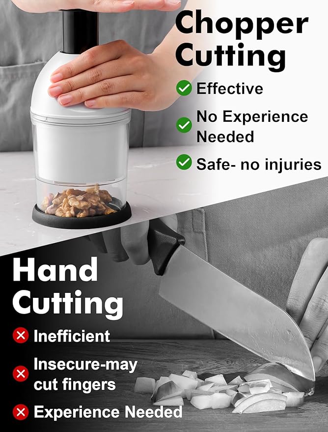 Food Chopper, Hand Chopper Dicer Easy to Clean, Manual Slap Vegetable Chopper Onion Cutter, Garlic Chopper Mincer for Onion, Nut, Tomato, Pepper, Celery, etc, White