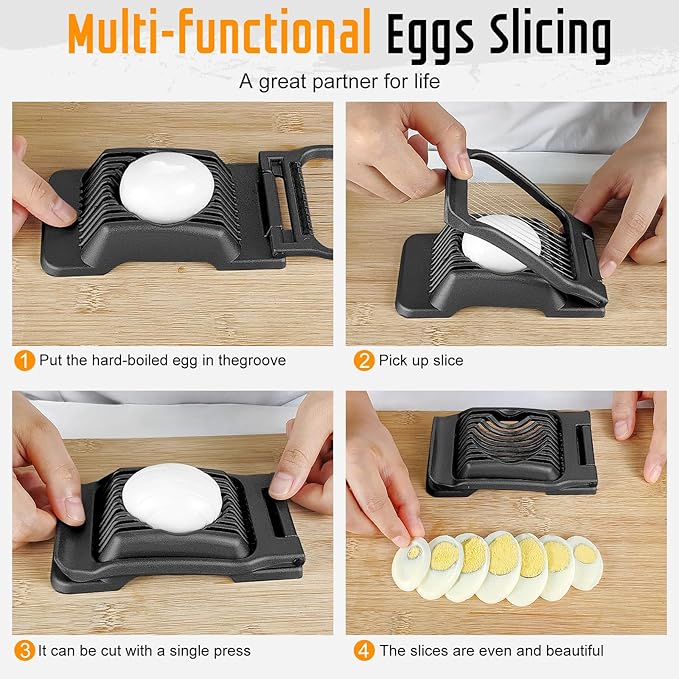 Egg Slicer for Hard Boiled Eggs, Stainless Steel Wire, Multipurpose Heavy Duty Aluminium Egg Cutter for Egg, Salads, Sandwiches, Strawberries, Mushrooms, Soft Cheese, Fruit, Black