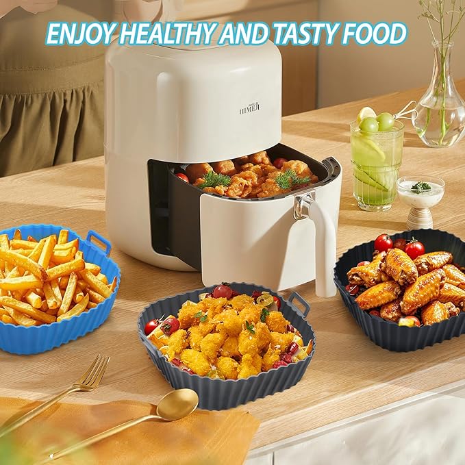 Komzon Silicone Air Fryer Liners Reusable 3 PCS, Airfryer Liners, Silicone Air Fryer Basket Liners Square, Food Grade AirFryer Accessories 4-7 QT, Ktchen Gadgets for Pot Oven Liner Baking Tray Pan
