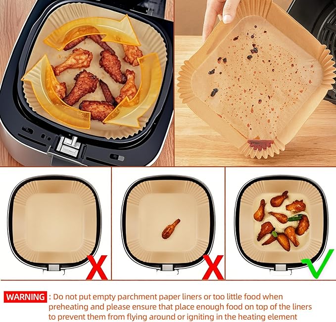 320 Pcs Air Fryer Liners Disposable: 8 Inch Square Air Fryer Liners, Large Paper Liners for 5-8 QT Air fryer, Non-stick Parchment Paper for Frying, Baking, Cooking (320pcs)