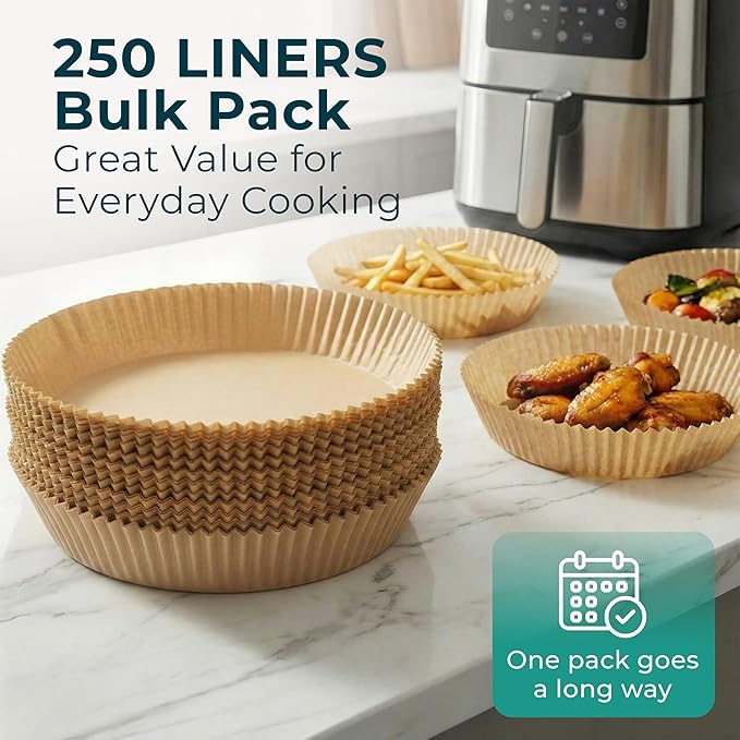 Cathy Yoder's Round Air Fryer Liners, 250 PCS 8 inch Air Fryer Liners Disposable Round, 5-8 QT Circle Airfryer Liner Easy Cleanup Airfryer Parchment Paper Round-Shape Sheets for Cooking & Baking