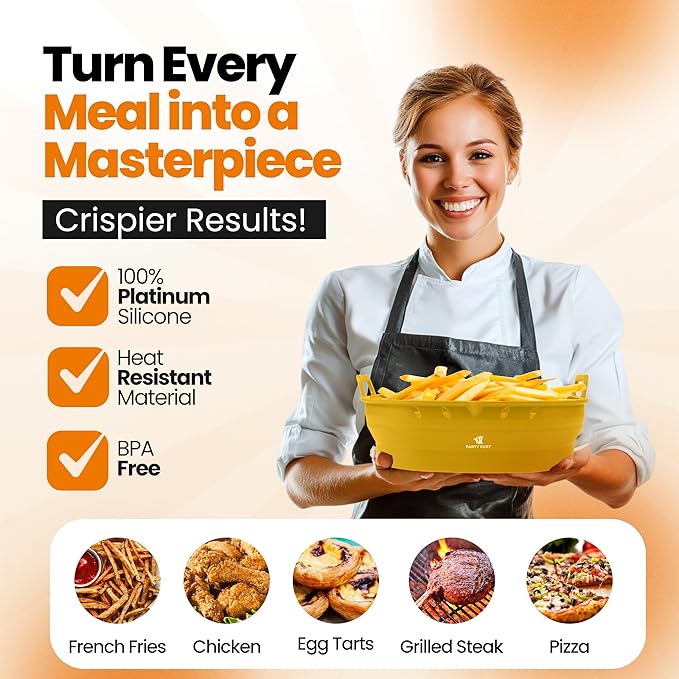 Platinum Silicone Air Fryer Liners Reusable Square-Extra Strong-Easy to Clean Air Fryer basket for Oven Microwave Accessories - BPA Free - Food Safe Pot for 5.8QT to 8 QT - 9 Inch