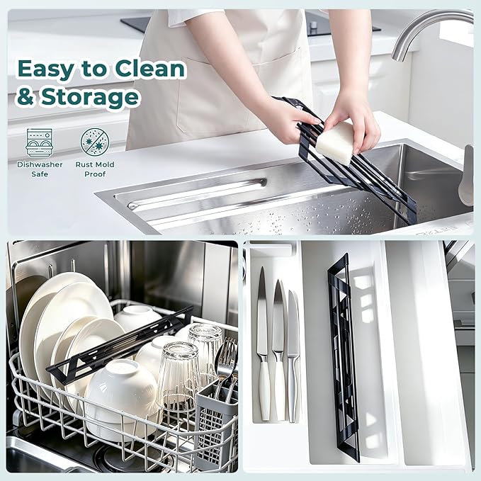 Corner Sink Caddy, Ohuhu Sponge Holder for Kitchen Sink Organizer Silicone Wrapped Steel Anti Slip Rust Triangle Over the Sink Dish Drying Rack for Sink Corner Multipurpose Drainer Trivet Space-Saving