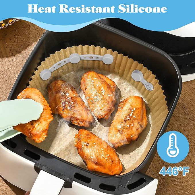 Air Fryer Magnet Silicone Buckles for Parchment Paper – 2 Pack Reusable Accessories for Disposable Basket Liners, Secure Baking Paper, Prevent Shifting & Burning (Grey)