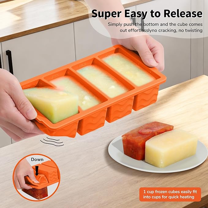 3-Pack Silicone Freezer Trays with Lid,2 Large 2-Cup(500ml)&4 Medium 1-Cup(125ml)&6 Small 1/2-Cup(75ml) Soup Freezer Container Molds,Ice Cube Tray For Meal Prep&Freezing Soup,Stews,Sauces