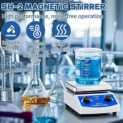 SH-2 Magnetic Stirrer, 520℉ Hot Plate Mixer, 100-2000rpm Magnetic Hot Plate Stirrer with Stir Bar and Support Stand, for Industrial, Agricultural, Medical, Scientific Research institutions