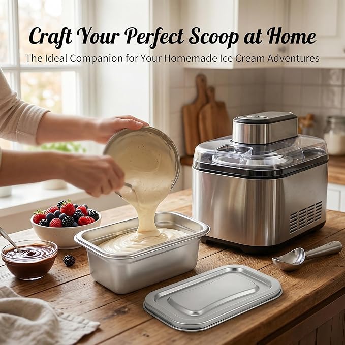 Hemoton Reusable Ice Cream Storage Containers with Lids Stainless Steel Food Keeper Freezer Box Insulated Ice Cream Tub for Refrigerator Home Made Ice Cream, 0.76 Quart Airtight Box for Frozen Yogurt