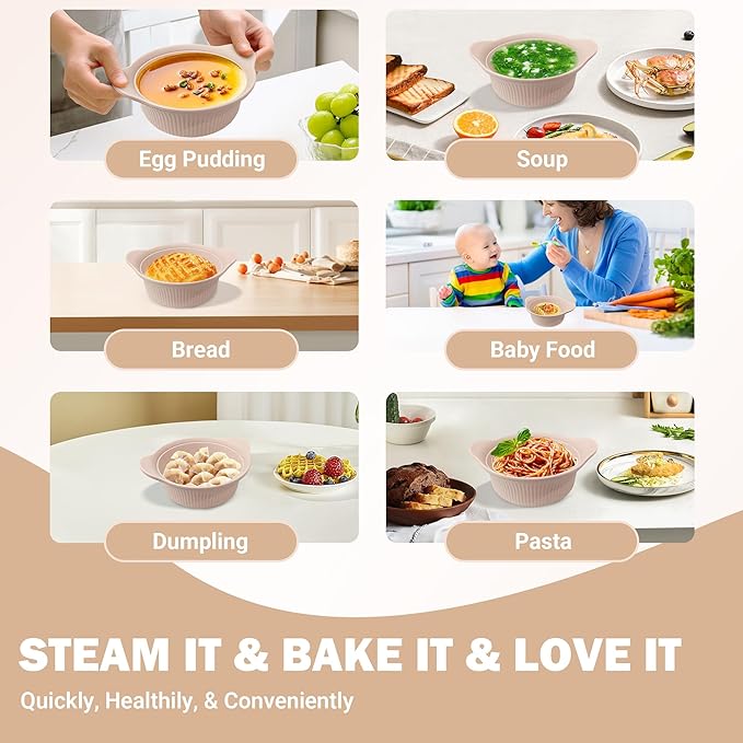 Silicone Microwave Steamer - Microwave Pot Steamer Basket Bowl for Baby Food, Vegetables & Dumplings, Compact & Lightweight Design, Oven & Dishwasher Safe (Pink, S 20oz(600ml))