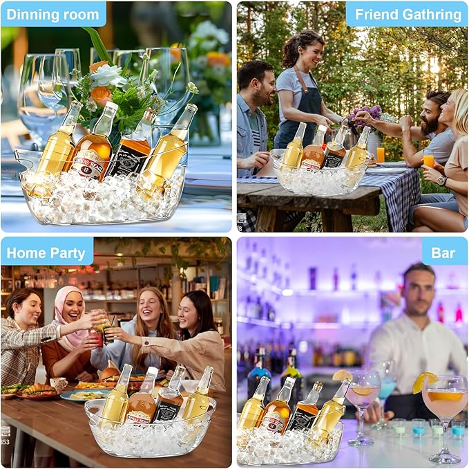 2-Pack Ice Buckets for Parties - Extra Large 5.5L Clear Beverage Tubs with Scoops, Perfect for Champagne, Beer, Sparkling Wine, and Cocktails - Mimosa Bar Essentials