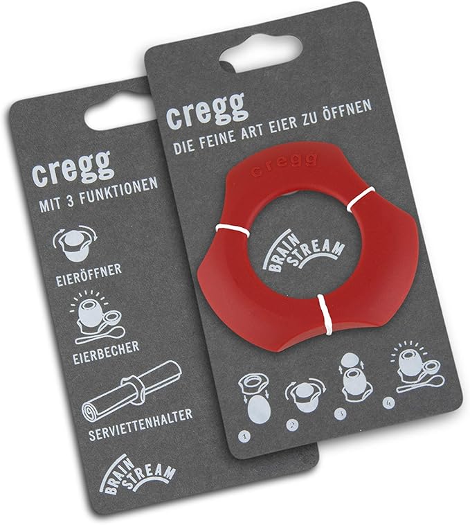 cregg 3-in-1 Egg Topper - Red – Egg Cracker, Cup & Serving Ring – Made in Germany – For Soft & Hard Boiled Eggs – Egg Shell Opener – Kitchen Gadget & Gift for Breakfast Lovers