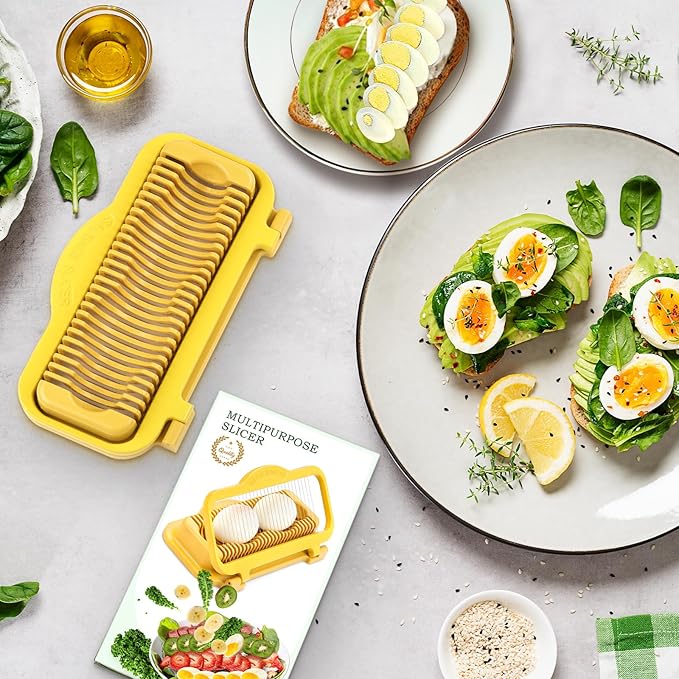 Larger Banana Slicer Egg Slicer for Hard Boiled Eggs, Stainless Steel & Aluminium Wires Strawberry slicer Multipurpose Heavy Duty Dishwasher Safe Banana Cutter slicer