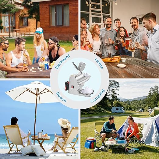 178Ibs/h Cordless Portable Ice Shaver Machine with Dual Blade, Dual Batteries &Ice Pick, 180W Battery Powered Ice Cusher Machine for Home Use &Outdoor (Backyard & Patio), Extra Blades, Silver
