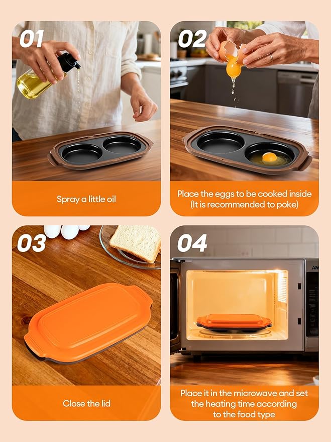 Microwave Egg Cooker, 2 Cavity Microwave Egg Poacher for Breakfast Sandwiches, Fast & Safe Cooking,Portable for Home, Easy to Clean, Perfect Kitchen Gift