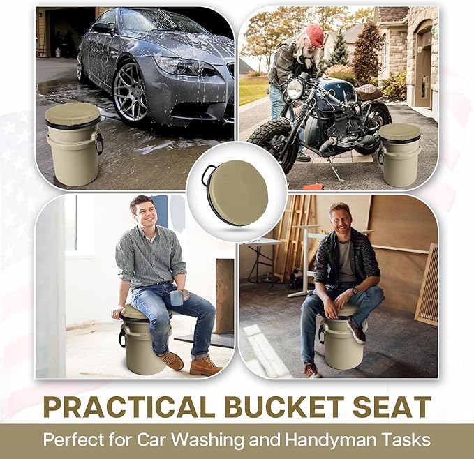 5 Gallon Bucket Seat for YETI Buckets Only, 360-Degree Swivel Bucket Lid Seats for YETI 5 Gallon Bucket, Seat Cushion for Fishing, Hunting, Car Washing,Baseball Training,Tool Organizer