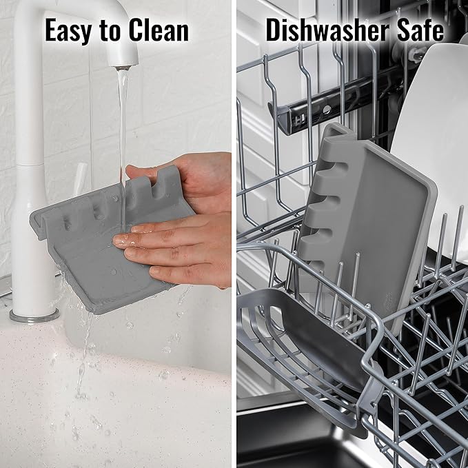Zulay Kitchen Extra Large Silicone Utensil Rest with Drip Pad for Multiple Utensils - BPA-Free Heat-Resistant Spoon Rest & Spoon Holder for Stove Top - Kitchen Utensil Holder for Spoon - Gray
