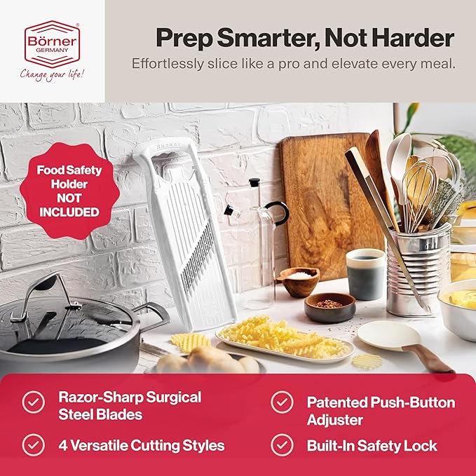 Swissmar Borner PowerLine Wave Waffle Cutter – Mandoline Slicer for Potato, Veggie, and Fruit – Create Attractive Waffle Cuts for Apples, Potatoes, and More – White