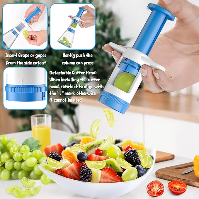 Grapes Cutter for Toddlers, Fruit & Veggie Cutter for Kids Grape Slicer Kitchen Tool, Perfect for Fruit Salads, Snacks, and Cake Decorations-Green Container-Blue Container