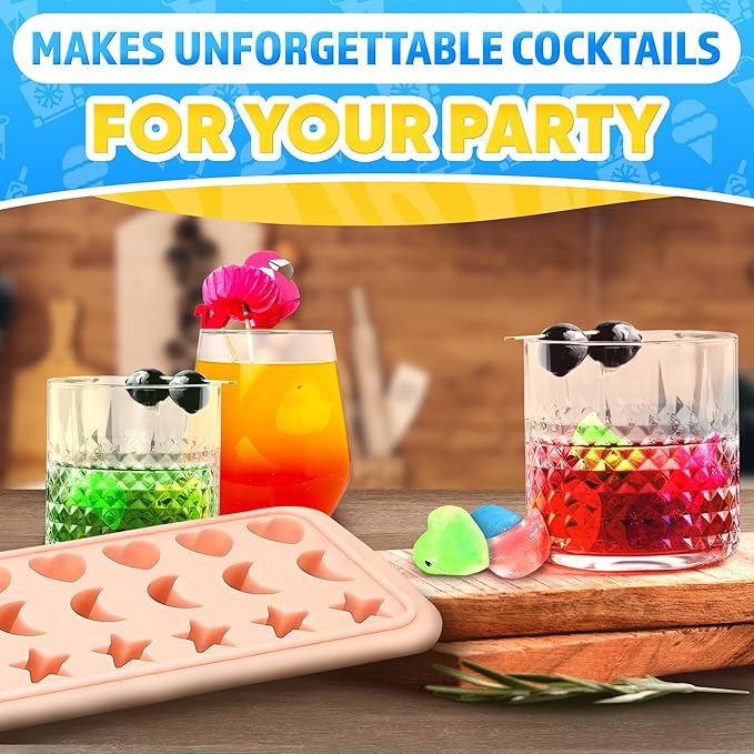 Mini Star Ice Cube Tray with Lid – Stars, Moons & Hearts that Just Pop Right Out – 24 Cavities Cute Ice Cube Tray, Flexible Silicone, Easy Release | Reusable Molds for Cocktails, Parties & Desserts