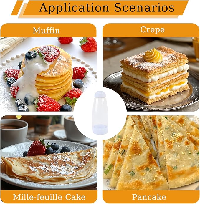 Pancake Batter Dispenser, Pancake Mix Dispenser with Whisk Ball and Stand Base, Pancake Batter Mixer for Pancakes, Crepes, Waffle, Muffins, Qatayef, Cupcakes, and more (2pcs)