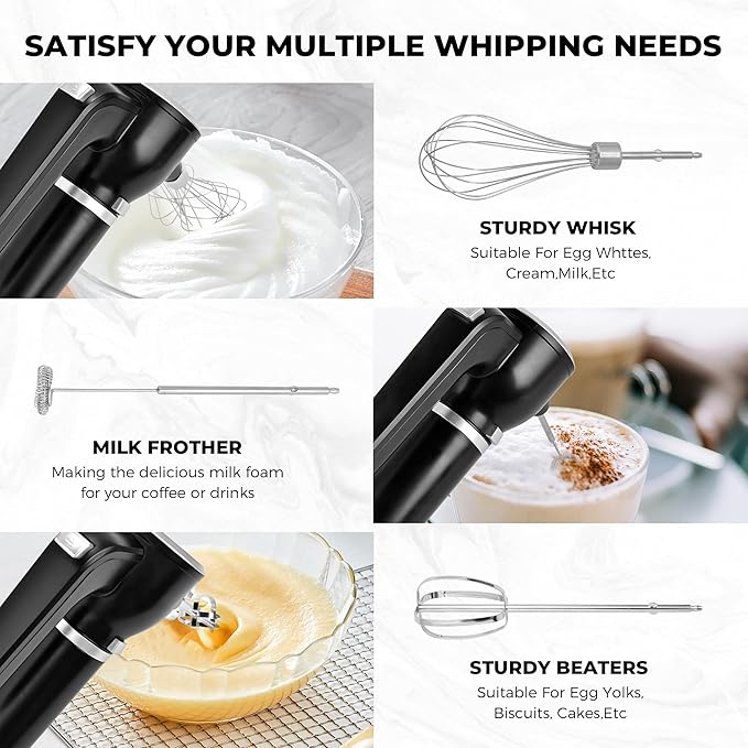 Pukomc Hand Mixer,5-in-1 Multifunctional Portable Charging Device Hand Blender,with lmmersion Blender and Beater,Whisk,Milkshake Bars,Blender Vessel,Easy to Clean