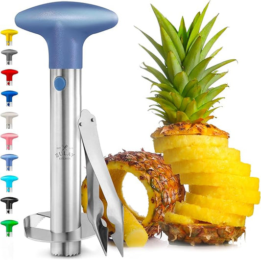 Zulay Kitchen Stainless Steel Pineapple Corer & Slicer – Heavy Duty Pineapple Cutter & Eye Removal Tool – Effortless Core Remover Tool with Sharp Reinforced Blade & Ergonomic Handle - Periwinkle Blue