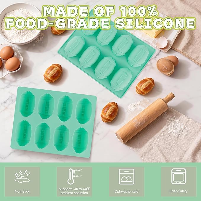 Zorazio 2Pack Football Ice Cube Mold, 8Cavity Silicone Football Mold Ice Cube Molds Fun Shapes, 3D Silicone Football Mold for Cake Pops,Cake Decoration, Chocolate,Ice Cube