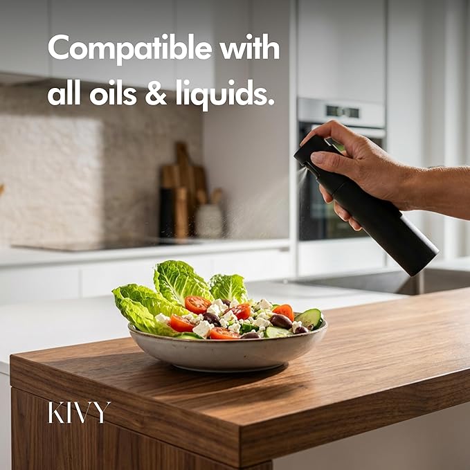 KIVY Glass Oil Sprayer for Cooking– Precise Oil & Vinegar Spray Bottle Oil Mister Spray Bottle for Food – Includes Funnel – Perfect for Cooking & Air Fryer (Glass)