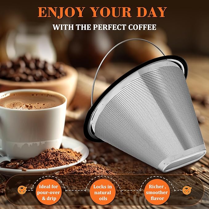 Reusable #4 Coffee Filter for Technivorm Moccamaster KBGV, KBT, Durable Metal Mesh, Stainless Steel #4 Coffee Filter, Durable Metal Mesh, for Richer, Fuller Coffee Flavour