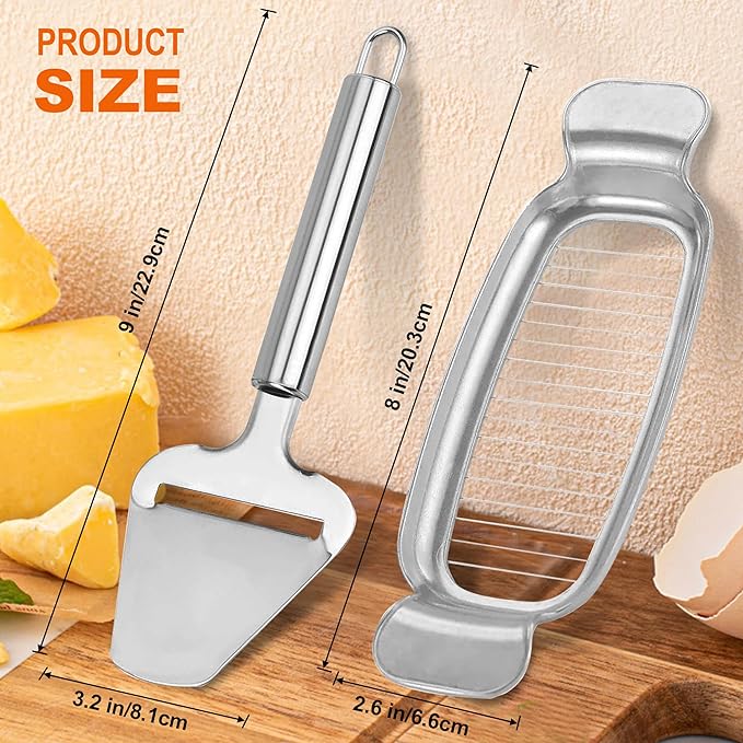 2 Pack Cheese Slicers, AITRAI Stainless Steel Wire Butter Slicer Cutter with Cheese Plane Tool for Soft, Semi-Hard, Hard Cheeses, Butter, Eggs, Fruits丨Dishwasher Safe
