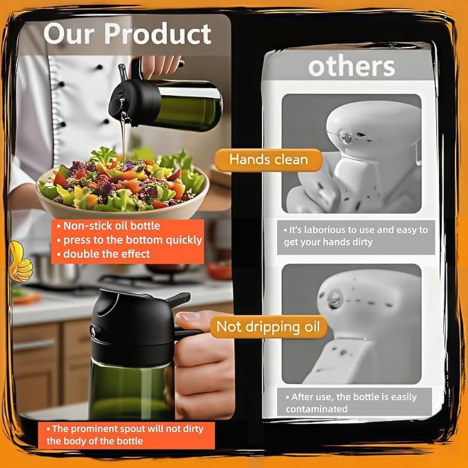16oz/470ml Glass Olive Oil Sprayer for Cooking, 2 in 1 Oil Dispenser for Kitchen Spray and Pour, Premium Light-Blocking Oil Bottle, Food-Grade Spray Bottle, for Salad, Air Fryer, BBQ (Green)