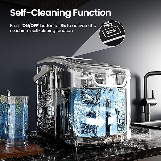 Antarctic Star Pro-Grade Countertop Ice Maker, 8 Cubes in 6 Mins, 26lbs/Day, Self-Cleaning, 2 Sizes, Ultra-Quiet for Home Bar, Kitchen, Office & Entertaining