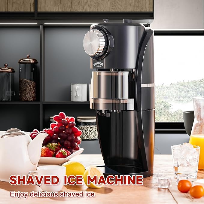 Shaved Ice Machine - Snow Cone Machine Equipped With Stainless Steel Blade Adjustment Knob to Freely Adjust the Thickness of the Snowflakes and 2 Reusable Plastic Ice Mold Cup