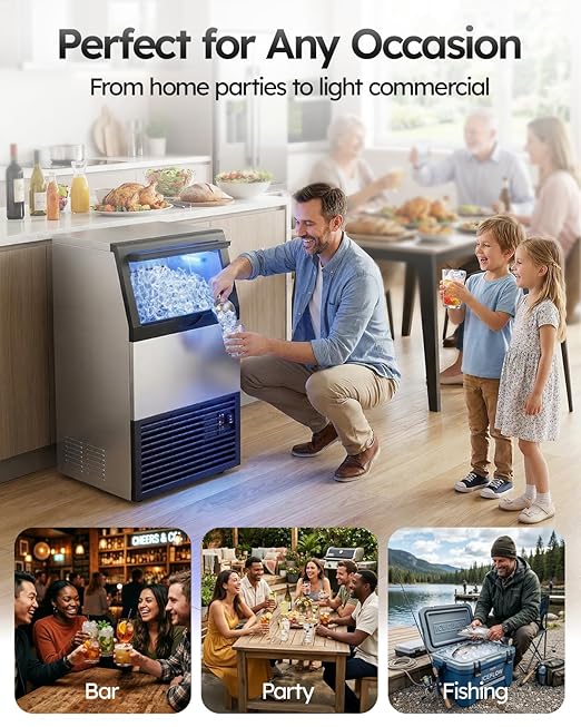 Commercial Ice Maker, 100lbs/24H with 33lbs Ice Storage Under Counter ice Machine, Stainless Steel Freestanding Ice Maker Self-Cleaning for Bar/Cafe/Restaurant