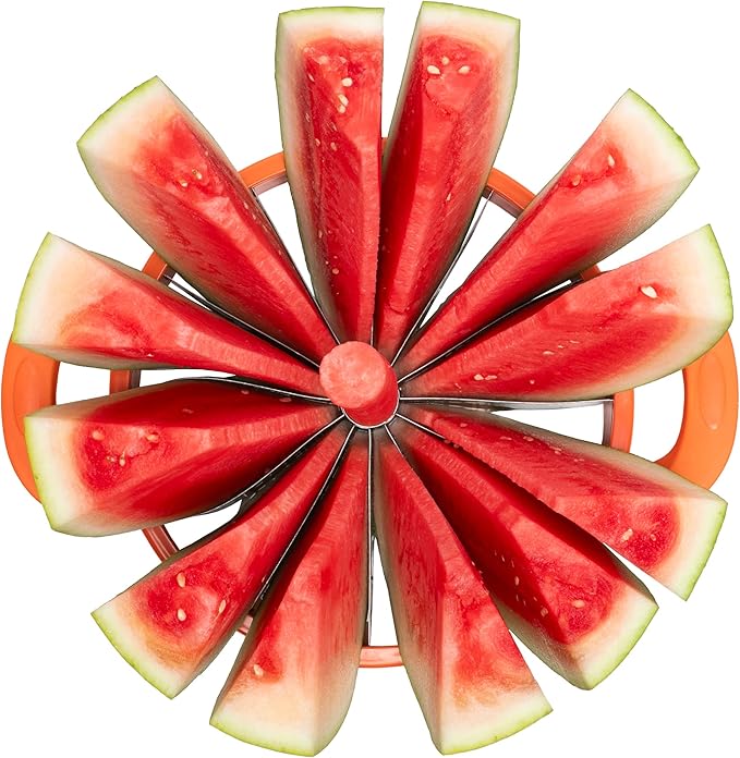 KOLORAE Extra Large Watermelon Slicer, Stainless Steel Cutter with Durable Easy Grip Handles, Round Divider to Easily Cut Fruits, Slices Melons up to 10in