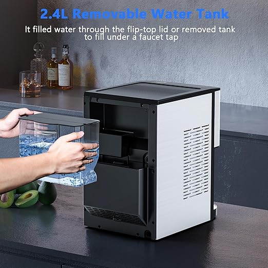Kndko Nugget Ice Makers Countertop, 44lbs/24H Pebble Ice Machine with Self-Cleaning Dispenser, Soft Chewable Pellet Ice, 3.3lbs Storage for Home/Kitchen/Office/Party, Silver
