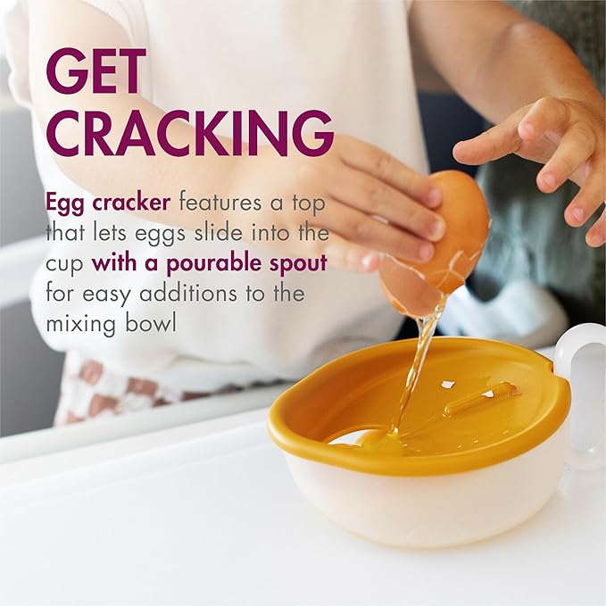 Boon Intro Toddler Food Prep Set - Kids' Kitchen Tools - 5 Unique Toddler Kitchen Accessories Includes Spatula, Egg Cracker, Chopper, Measuring Cup, Bowl - Ages 3+ Years