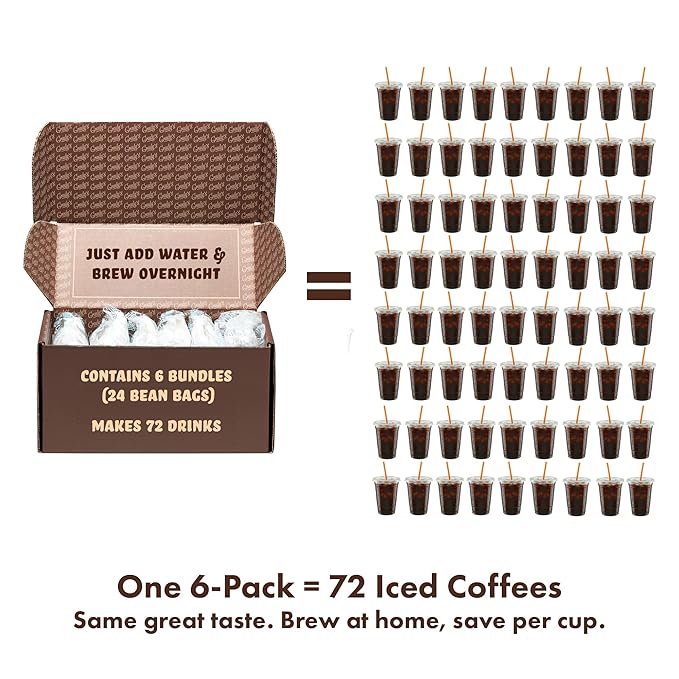 GRADY’S COLD BREW, New Orleans Style, 100% Arabica Ground Coffee & Chicory Pouches, SIX Bundles of 4 Easy-to-Brew Bean Bags, Makes 72 drinks