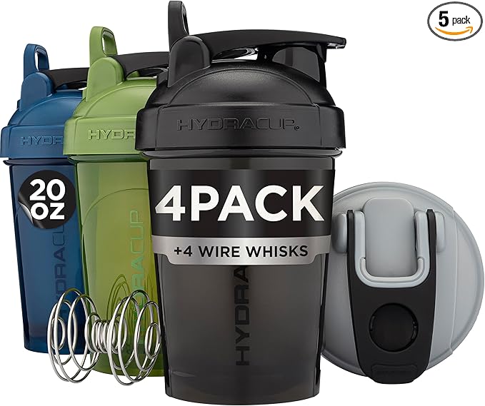 Hydra Cup - 4 PACK - Small 20 oz Shaker Bottles for Protein Shakes, Protein Shaker Bottle with Whisk, BPA Free Shaker Cups, Leak Proof Mini Shaker Bottle (OG Sport Mix)