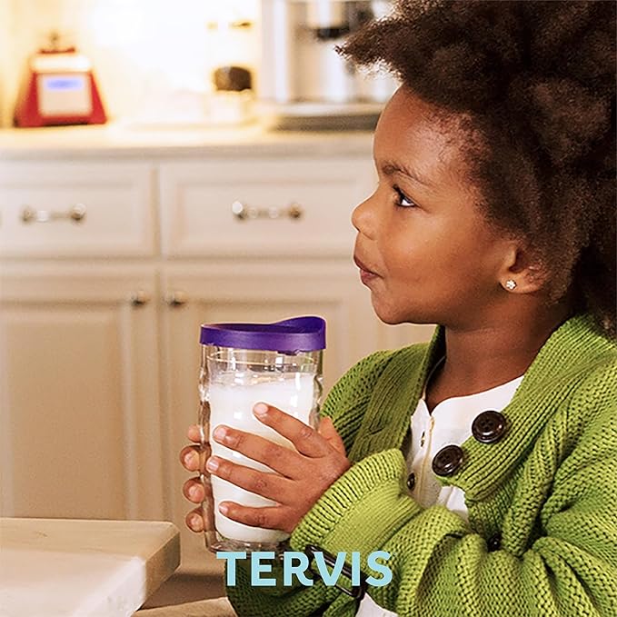 Tervis Clear & Colorful Lidded Made in USA Double Walled Insulated Tumbler Travel Cup Keeps Drinks Cold & Hot, 10oz Wavy, Royal Purple Lid