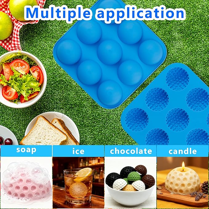 Sidosir Large Golf Ball Chocolate Silicone Molds for Cake Decorations,9-Cavity 3D Golf Ball for Ice, Hot Chocolate Bomb(3Pcs)