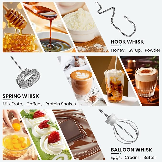 Colarlemo Milk Frother Handheld Rechargeable, Frother Wand Drink Mixer Electric Whisk for Coffee, Detachable With 3 Stainless Whisks, Hand Mixer for Lattes, Cappuccino, Matcha, Egg, No Stand, Green