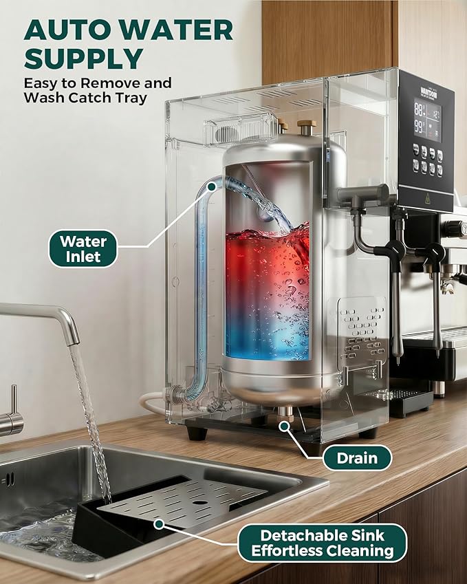 WantJoin Commercial Milk Frother & Beverage Heater - 2000W Multi-functional Milk Steamer Machine with LED Display Panel for Latte Cappuccino Coffee Milk Tea Foam & Hot Water Dispenser, Hotel Home Use