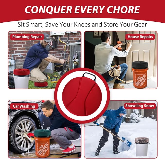 5 Gallon Bucket Seat with 3" Thick Seat Foam Cushion, 360°Swivel Bucket Lid Seat, Waterproof & Silent Bucket Seats for Ice Fishing, Baseball, Hunting and Camping