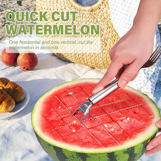 2-In-1 Stainless Steel Fruit Cutter ，2026 New Watermelon Fork Slicer Cutting Tool，Summer Watermelon Cutter Slicer Tool for Home Party Camping Kitchen Gadget (1Pcs)