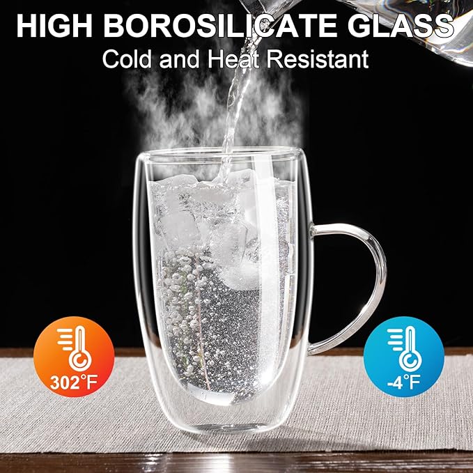 Baalaka Double Wall Glass Tea Cup With Stainless Steel Infuser and Lid, 16oz Borosilicate Glass Tea Mug, Tea Infuser for Loose Leaf Tea, Teas Gifts for Lovers
