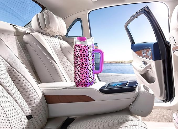 Meoky 40 oz Tumbler with Handle and Straw, Insulated Tumbler with Lid and Straw, Stainless Steel Travel Mug, Keeps Cold for 34 Hours, 100% Leak Proof, Fits in Car Cup Holder (Celebration)