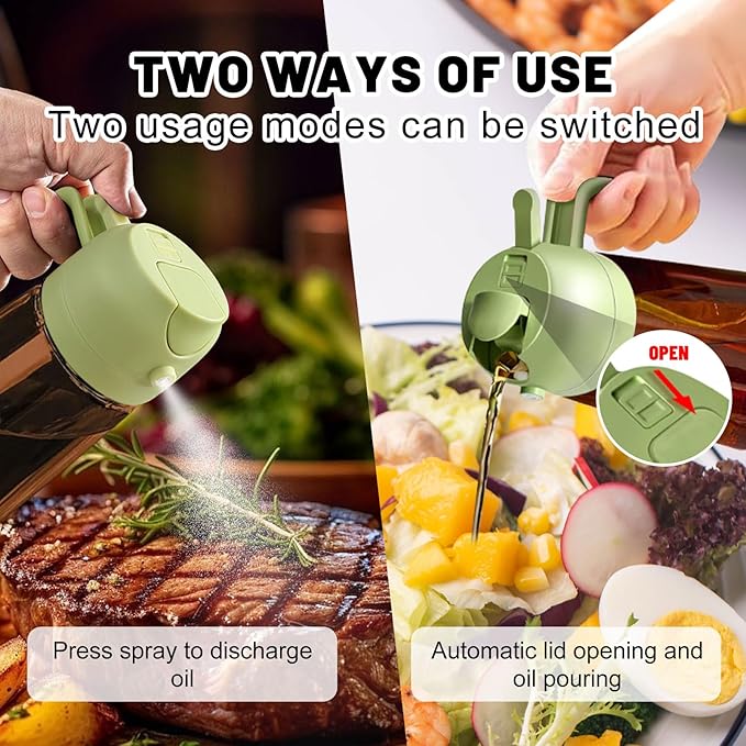 2 In 1 Oil Dispenser And Oil Sprayer, 16 Oz/470 Ml Oil Dispenser For Kitchen Spray, With Fine Mist Nozzle, Suitable For Cooking, Air Fryer, Salad, Grilling (green-2)