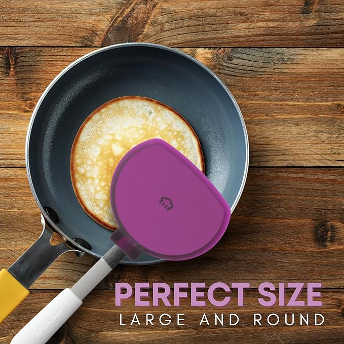 KPKitchen Pancake Batter Dispenser and Pancake Spatula Flipper - Perfect Baking Tool for Cupcakes, Waffles, Crepes, Cake or Any Baked Goods (Purple) - Heat Resistant Wide Spatula Perfect for Pancakes