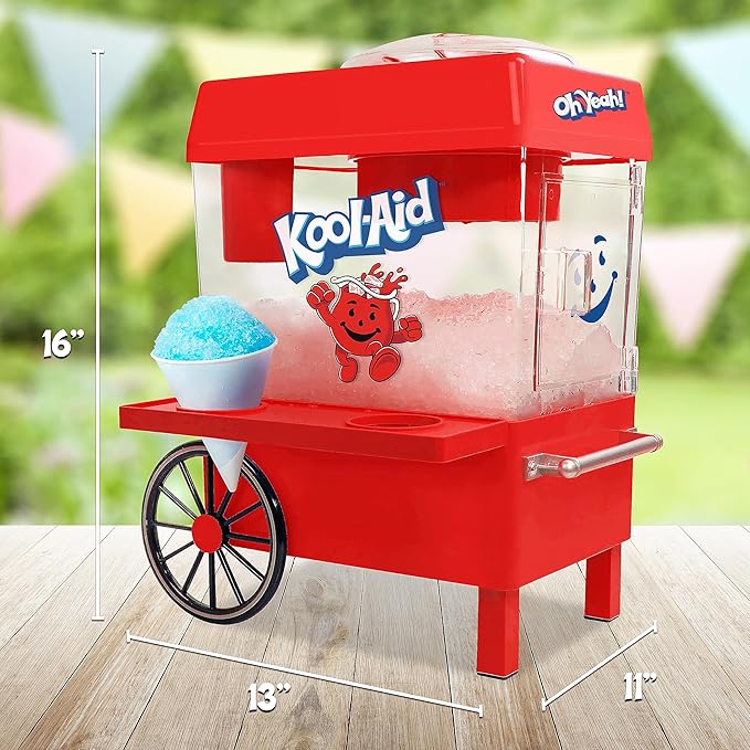 Nostalgia Kool-Aid Snow Cone Shaved Ice Machine - Retro Table-Top Slushie Machine Makes 20 Icy Treats - Includes 2 Reusable Plastic Cups & Ice Scoop - Red